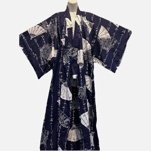 Nwot JOLI made in Japan blue white fan cotton KIMONO TOP COVERUP 1X